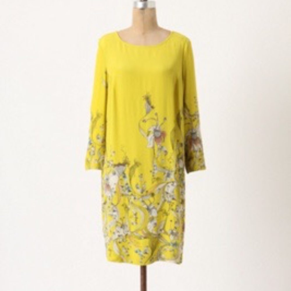 Anthro Rutzou “Blooming Whin” Citron Floral drape dress